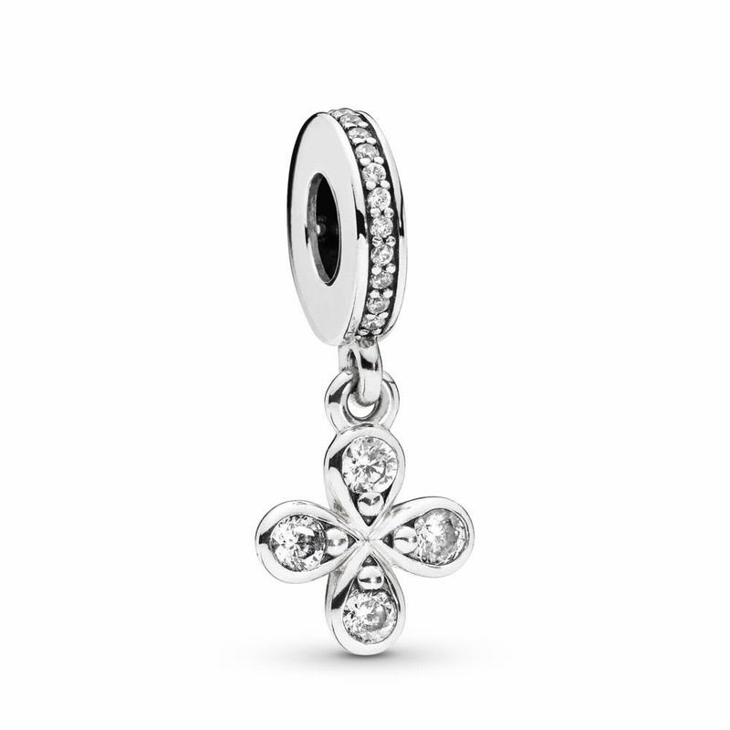 Pandora Four-petal Flower Dangle Charm - Sterling Silver/Cubic Zirconia - Canada | WZ9941OK